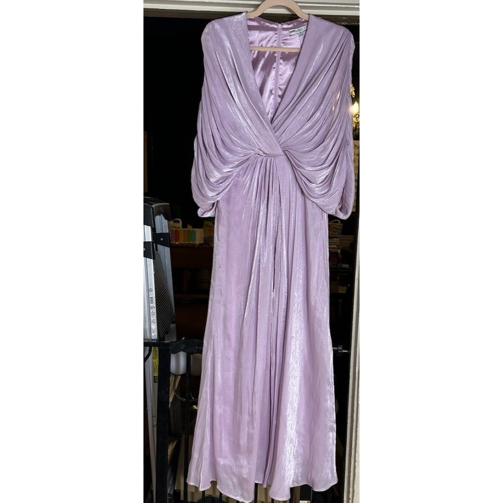 MSRP $880 Badgley Mischka Draped Dolman Sleeve Chiffon Gown Sz 2 Lavender Lilac - Picture 5 of 13